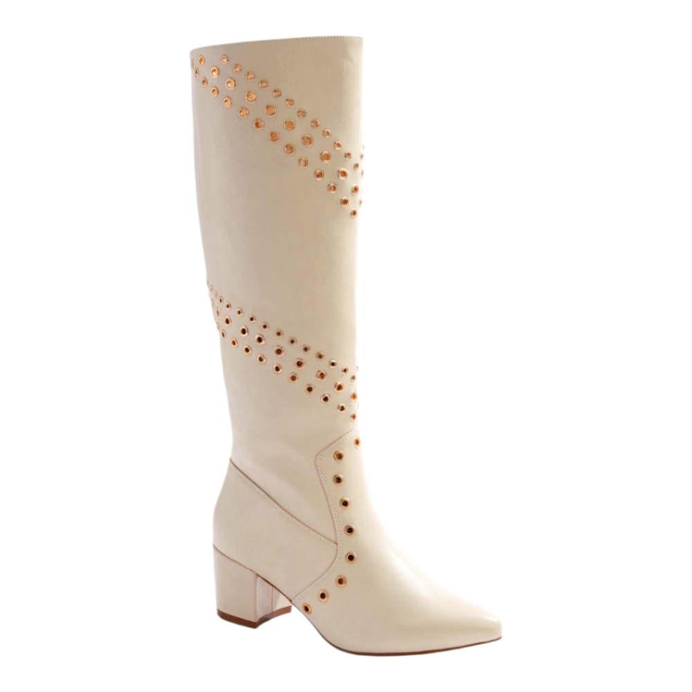 NWT COMFORT EST. 1946 Cream Studded VEGAN LEATHER Knee-High Boots Size 7.
